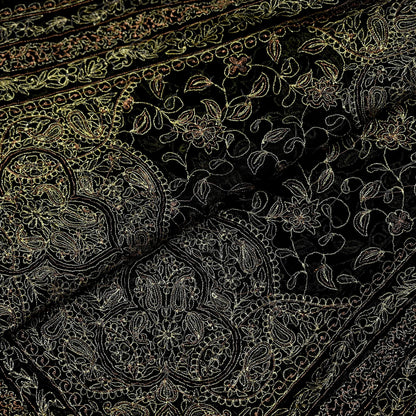 Indian Vintage Heavy Black Dupatta Pure Georgette Silk Long Stole Hand Embroidered Designer By Ritu Kumar Scarves Scarf Zari Zardozi