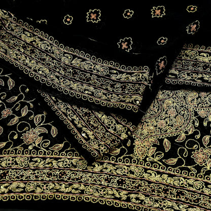Indian Vintage Heavy Black Dupatta Pure Georgette Silk Long Stole Hand Embroidered Designer By Ritu Kumar Scarves Scarf Zari Zardozi