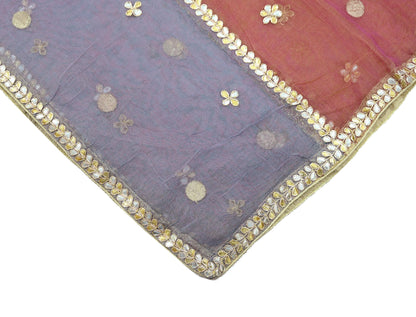 Indian Vintage Blue & Peach Dupatta Net Mesh Long Stole Hand Embroidered Gota Patti Scarves Veil