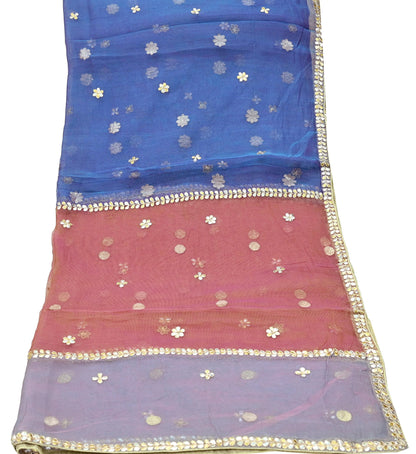 Indian Vintage Blue & Peach Dupatta Net Mesh Long Stole Hand Embroidered Gota Patti Scarves Veil