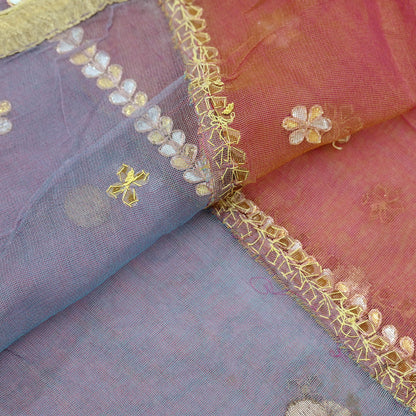 Indian Vintage Blue & Peach Dupatta Net Mesh Long Stole Hand Embroidered Gota Patti Scarves Veil