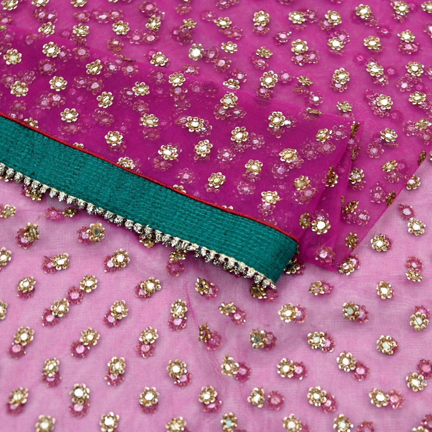 Indian Vintage Dark Pink Dupatta Net Mesh Long Stole Hand Embroidered Scarves Veil Scarf Wrap Party wear