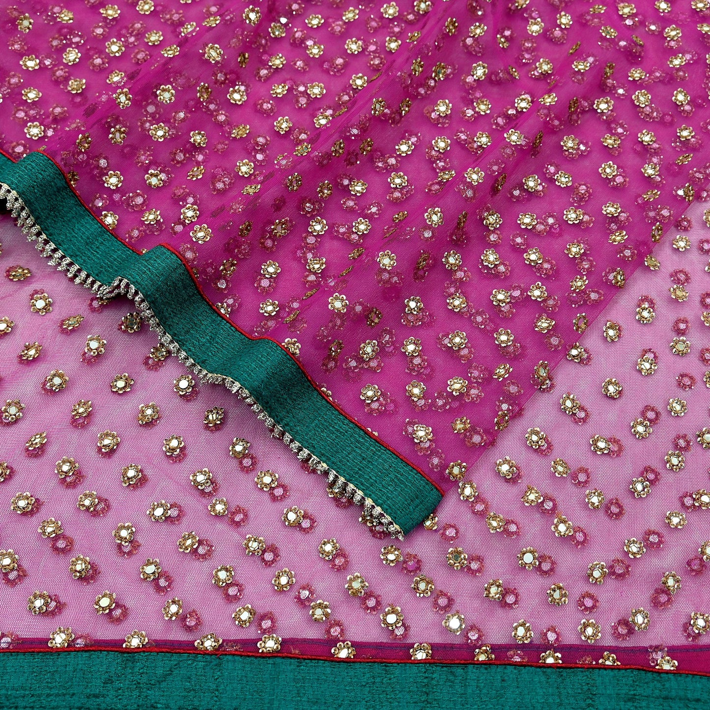 Indian Vintage Dark Pink Dupatta Net Mesh Long Stole Hand Embroidered Scarves Veil Scarf Wrap Party wear
