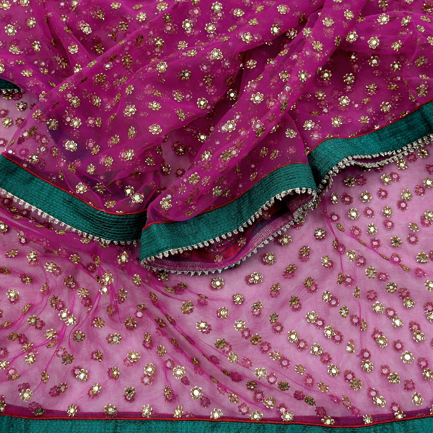 Indian Vintage Dark Pink Dupatta Net Mesh Long Stole Hand Embroidered Scarves Veil Scarf Wrap Party wear