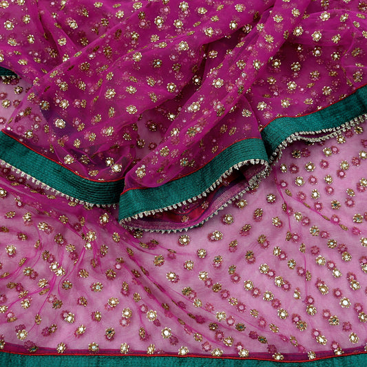 Indian Vintage Dark Pink Dupatta Net Mesh Long Stole Hand Embroidered Scarves Veil Scarf Wrap Party wear