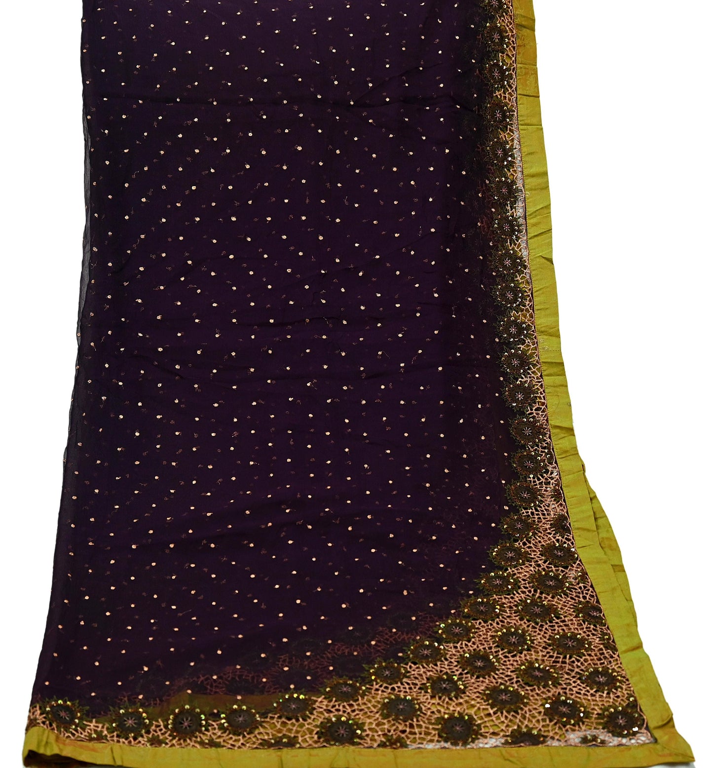 Indian Vintage Purple Dupatta Pure Chiffon silk Long Stole Hand Embroidered Scarves Floral Design Stole Veil Wrap Zari Zardozi