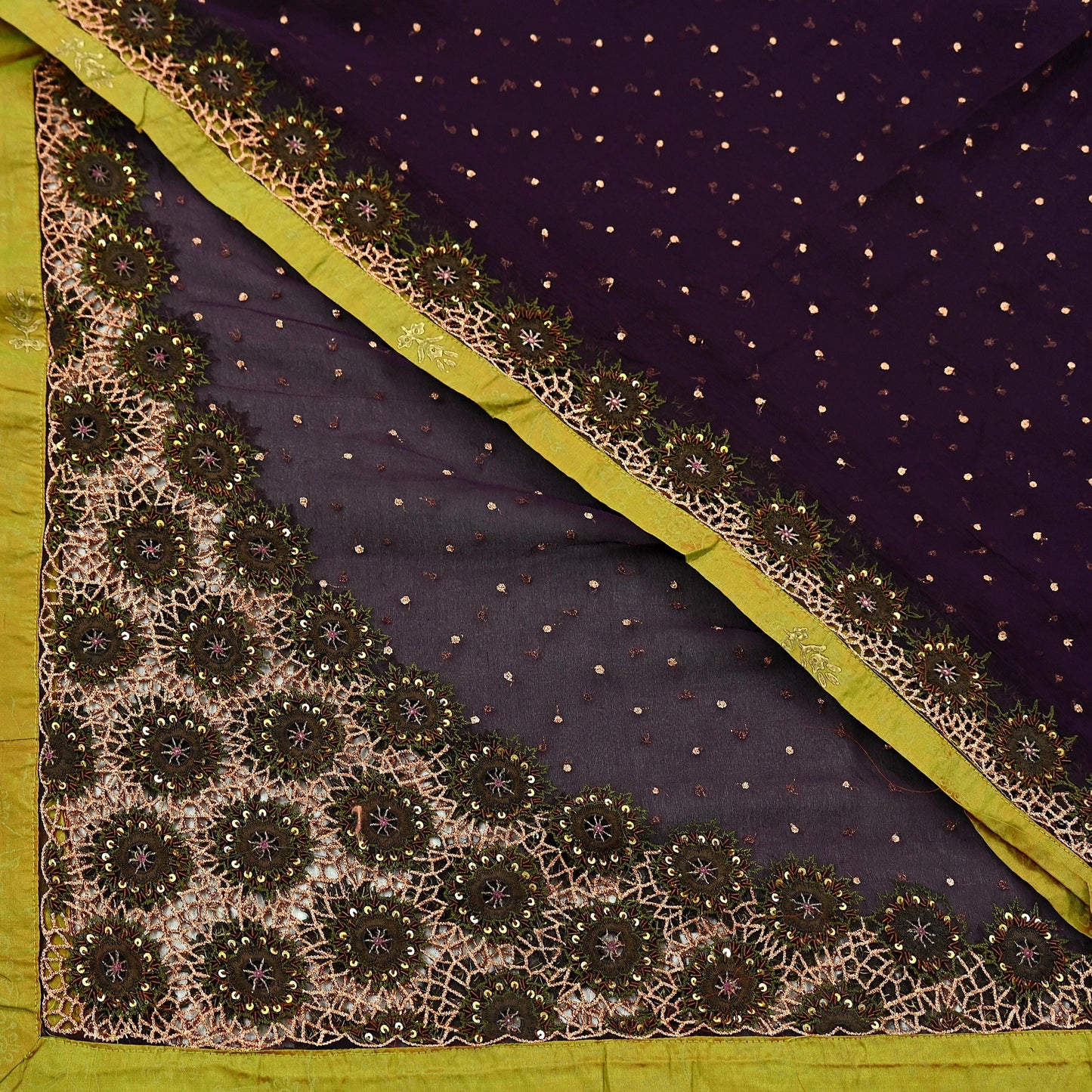 Indian Vintage Purple Dupatta Pure Chiffon silk Long Stole Hand Embroidered Scarves Floral Design Stole Veil Wrap Zari Zardozi