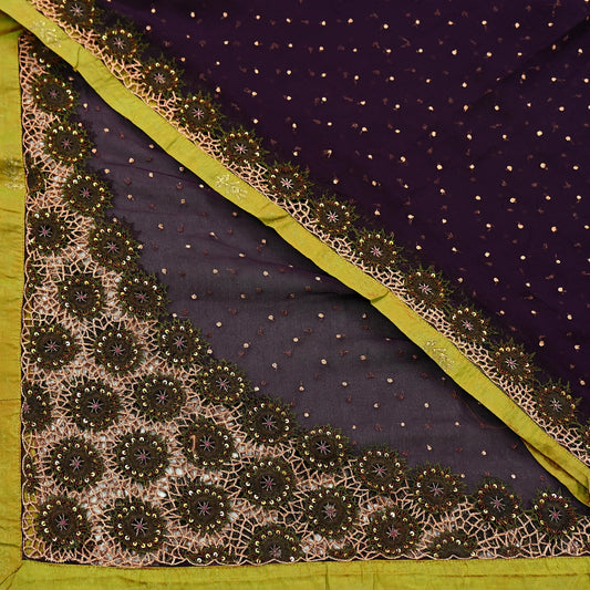 Indian Vintage Purple Dupatta Pure Chiffon silk Long Stole Hand Embroidered Scarves Floral Design Stole Veil Wrap Zari Zardozi