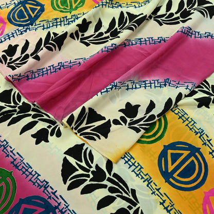 Indian Vintage Sari Ivory & Pink Pure Crepe Silk Printed Saree 5yard Sewing Floral Soft Craft Fabric Wrap Dress making Crafting Quilting