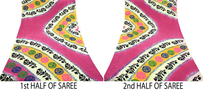Indian Vintage Sari Ivory & Pink Pure Crepe Silk Printed Saree 5yard Sewing Floral Soft Craft Fabric Wrap Dress making Crafting Quilting