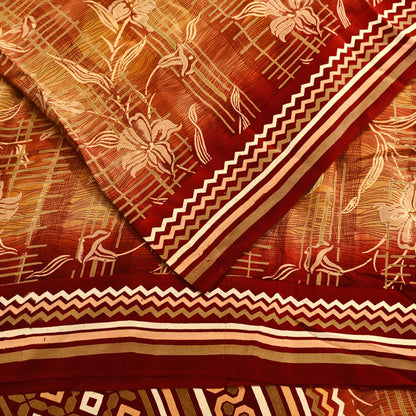 Indian Vintage Sari Pure Crepe Silk Block Printed Saree 5yd Sewing Quilting Floral Soft Craft Fabric Wrap Dress making Crafting Quilting