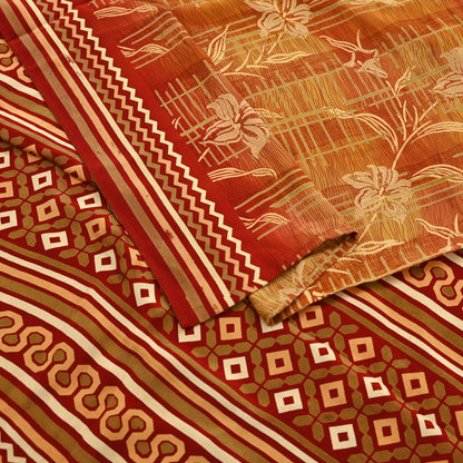 Indian Vintage Sari Pure Crepe Silk Block Printed Saree 5yd Sewing Quilting Floral Soft Craft Fabric Wrap Dress making Crafting Quilting