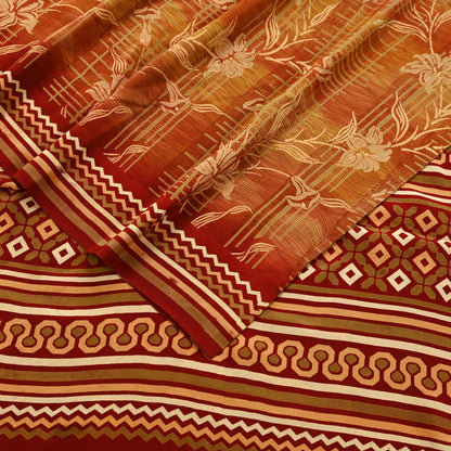 Indian Vintage Sari Pure Crepe Silk Block Printed Saree 5yd Sewing Quilting Floral Soft Craft Fabric Wrap Dress making Crafting Quilting