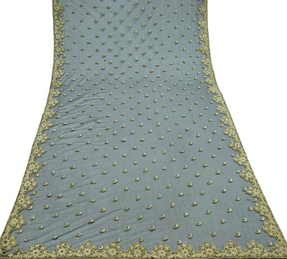 Indian Vintage Heavy Blue Dupatta Net Mesh Long Stole Hand Embroidered Scarves Golden Zardozi Dabka Zari Stole Wedding Bridal Veil