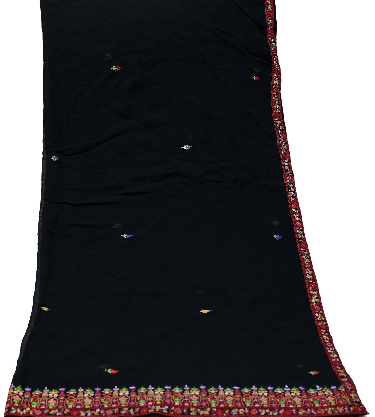 Indian Vintage Dupatta Black Pure Georgette silk Long Stole Embroidered Scarves Stole Veil Wrap