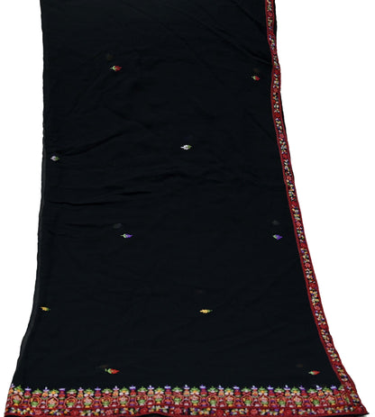 Indian Vintage Dupatta Black Pure Georgette silk Long Stole Embroidered Scarves Stole Veil Wrap