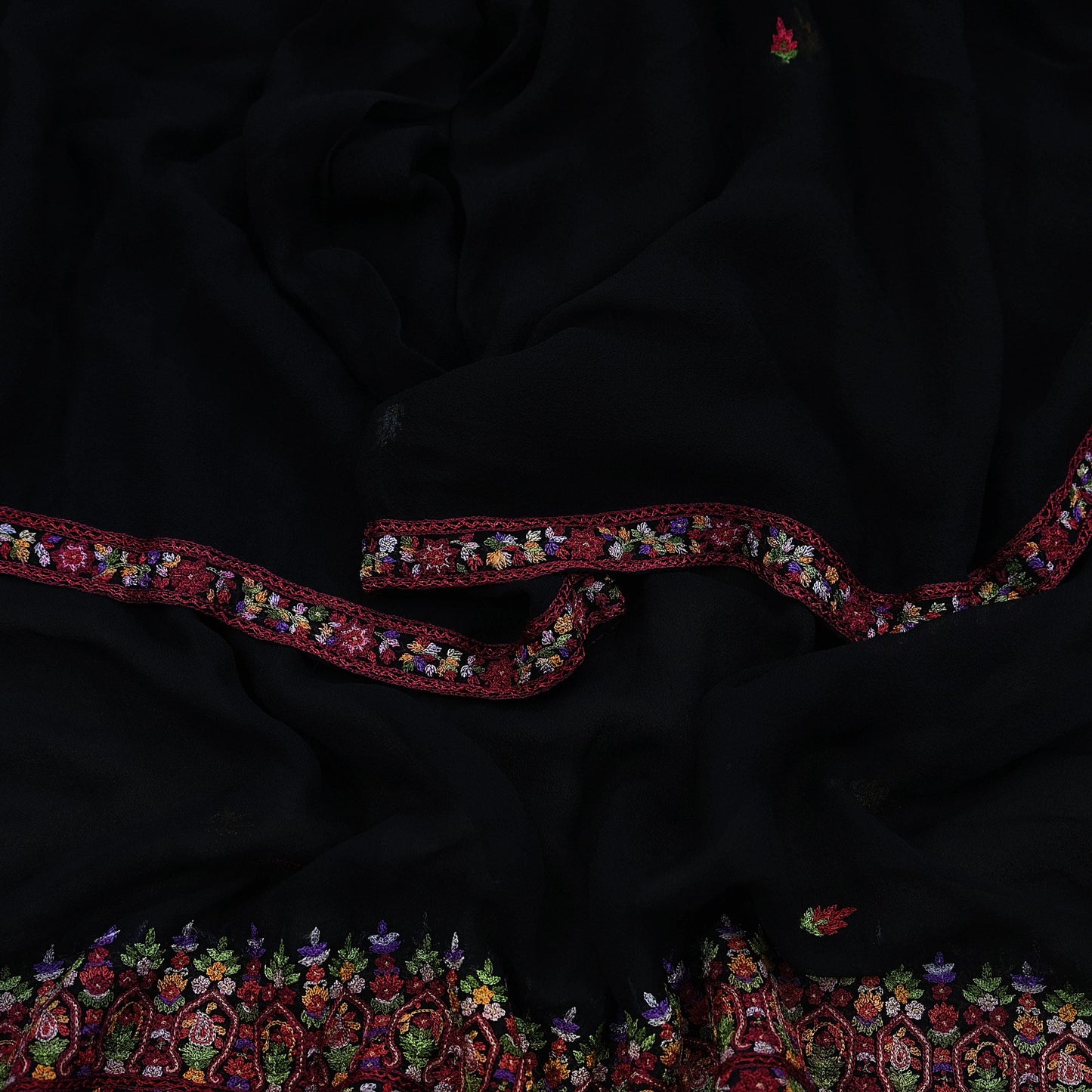 Indian Vintage Dupatta Black Pure Georgette silk Long Stole Embroidered Scarves Stole Veil Wrap