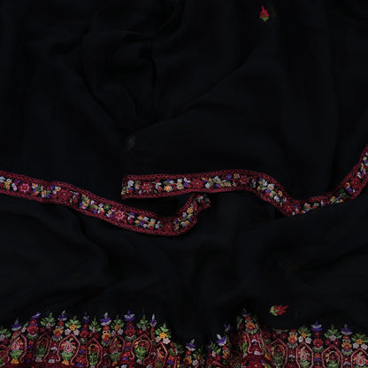 Indian Vintage Dupatta Black Pure Georgette silk Long Stole Embroidered Scarves Stole Veil Wrap