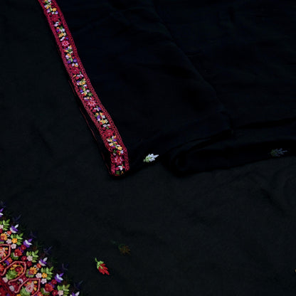 Indian Vintage Dupatta Black Pure Georgette silk Long Stole Embroidered Scarves Stole Veil Wrap