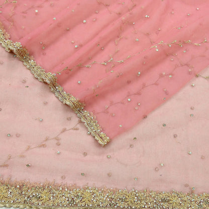 Indian Vintage Heavy Pink Dupatta Net Mesh Long Stole Hand Embroidered Scarves Golden Zardozi Zari Sequins Hijab Veil wrap Boho