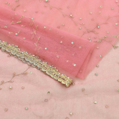 Indian Vintage Heavy Pink Dupatta Net Mesh Long Stole Hand Embroidered Scarves Golden Zardozi Zari Sequins Hijab Veil wrap Boho