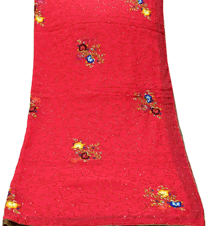 Indian Vintage Dupatta Pink Pure Georgette silk Long Stole Hand Embroidered Scarves Stole Veil Wrap