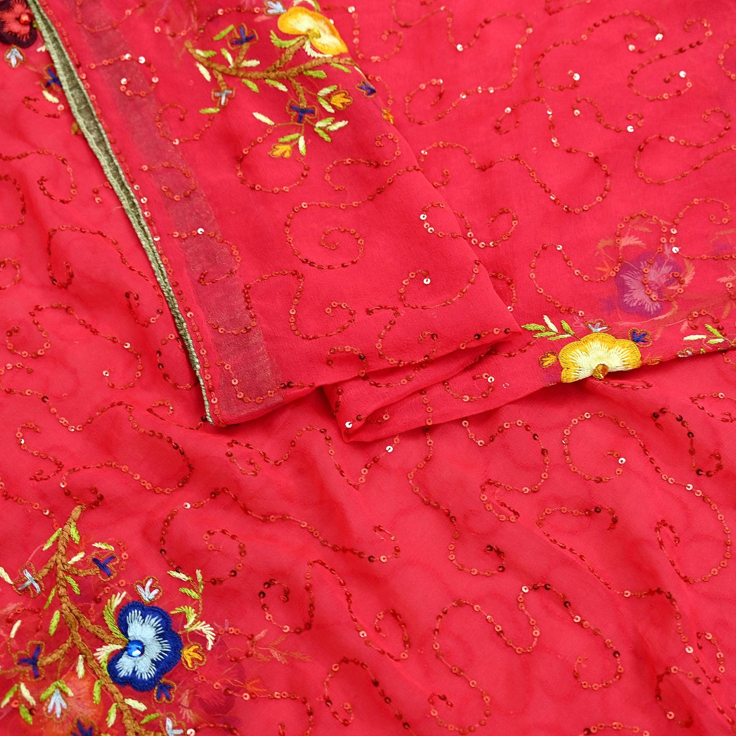 Indian Vintage Dupatta Pink Pure Georgette silk Long Stole Hand Embroidered Scarves Stole Veil Wrap