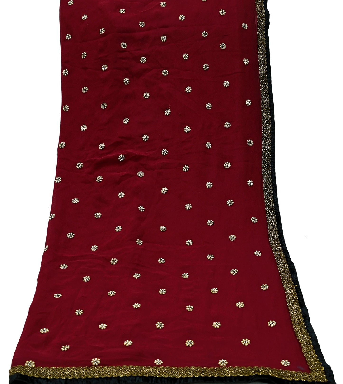 Indian Vintage Maroon Dupatta Pure Georgette silk Long Stole Hand Embroidered Scarves Stole Veil Wrap Sequins Zardozi