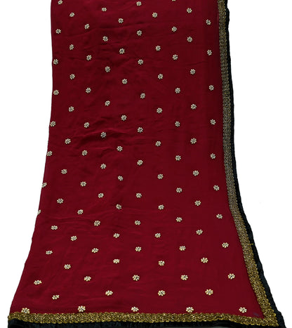 Indian Vintage Maroon Dupatta Pure Georgette silk Long Stole Hand Embroidered Scarves Stole Veil Wrap Sequins Zardozi