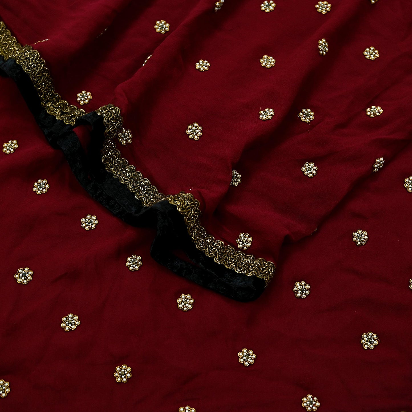 Indian Vintage Maroon Dupatta Pure Georgette silk Long Stole Hand Embroidered Scarves Stole Veil Wrap Sequins Zardozi