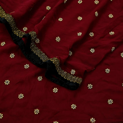 Indian Vintage Maroon Dupatta Pure Georgette silk Long Stole Hand Embroidered Scarves Stole Veil Wrap Sequins Zardozi