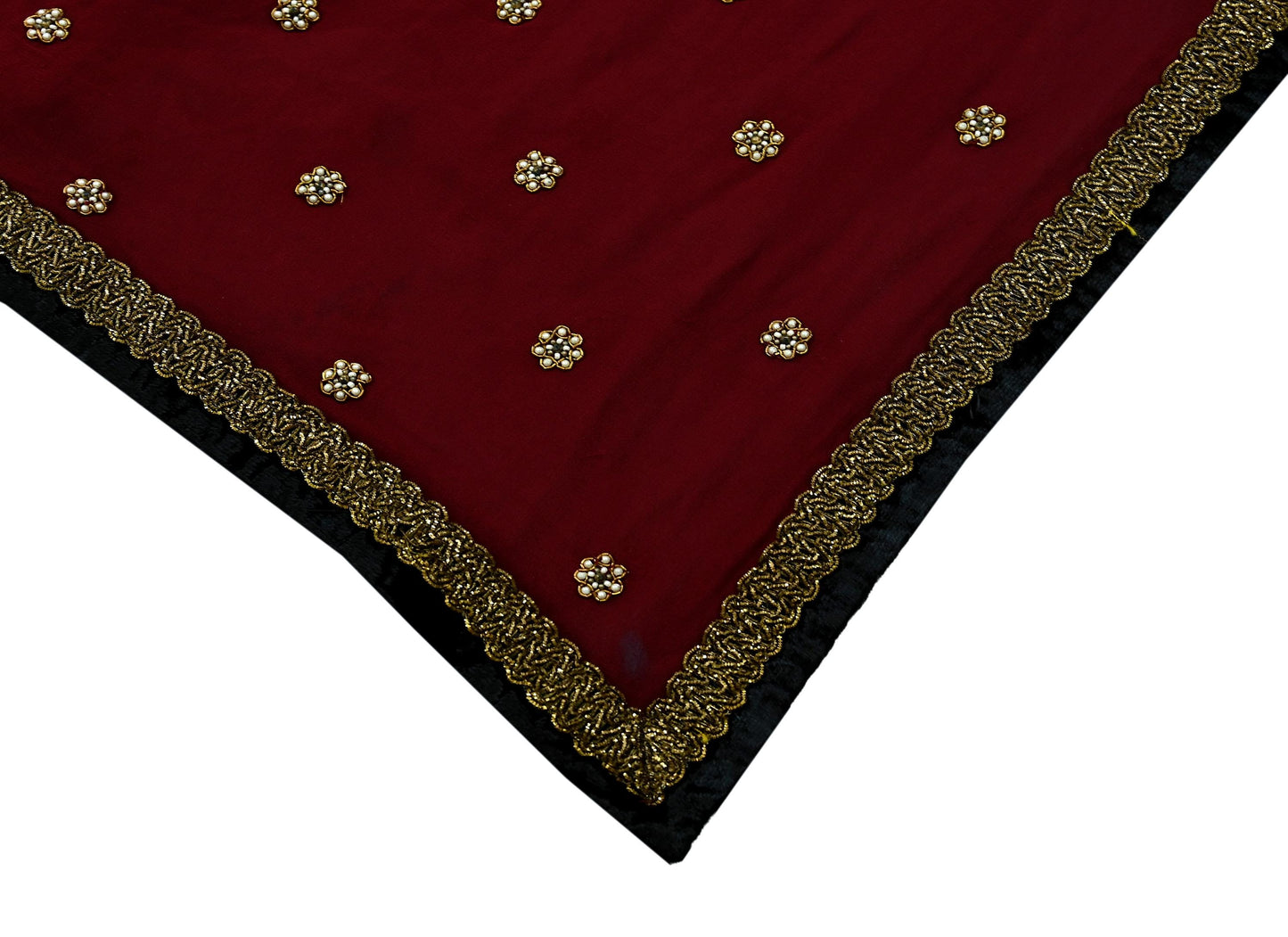 Indian Vintage Maroon Dupatta Pure Georgette silk Long Stole Hand Embroidered Scarves Stole Veil Wrap Sequins Zardozi