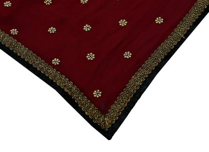 Indian Vintage Maroon Dupatta Pure Georgette silk Long Stole Hand Embroidered Scarves Stole Veil Wrap Sequins Zardozi