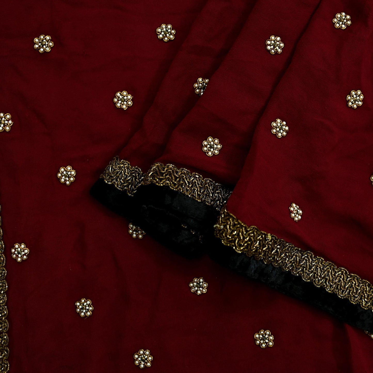 Indian Vintage Maroon Dupatta Pure Georgette silk Long Stole Hand Embroidered Scarves Stole Veil Wrap Sequins Zardozi