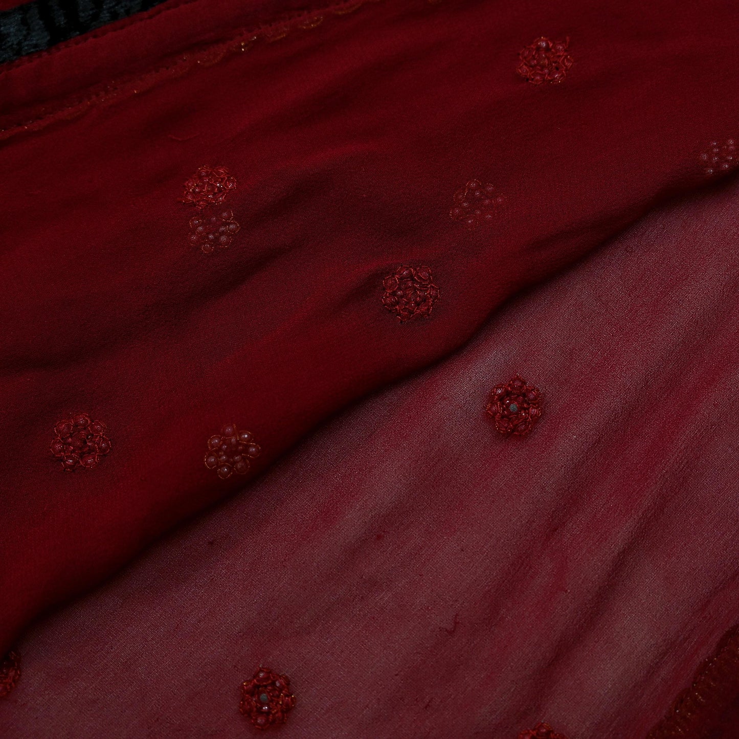 Indian Vintage Maroon Dupatta Pure Georgette silk Long Stole Hand Embroidered Scarves Stole Veil Wrap Sequins Zardozi