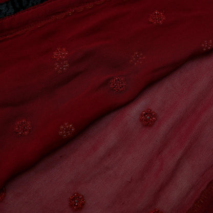 Indian Vintage Maroon Dupatta Pure Georgette silk Long Stole Hand Embroidered Scarves Stole Veil Wrap Sequins Zardozi