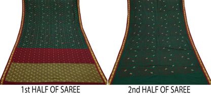 Indian Vintage Heavy Green & maroon Kanjivaram Saree 100% Pure Silk Sari Metallic Golden Zari 5Yd Floral Crafting Dress making