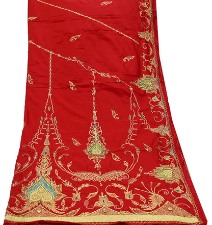 Indian Vintage Heavy Bridal Dupatta Red Pure Silk Long Stole Hand Embroidered Hijab Scarf Zardozi/Dabka Zari Wedding Dupatta