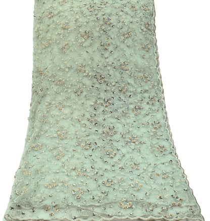 Indian Vintage Heavy Bridal Dupatta Green Net Mesh Long Stole Hand Embroidered Scarves Golden Zardozi Dabka Zari Wedding Veil Hijab