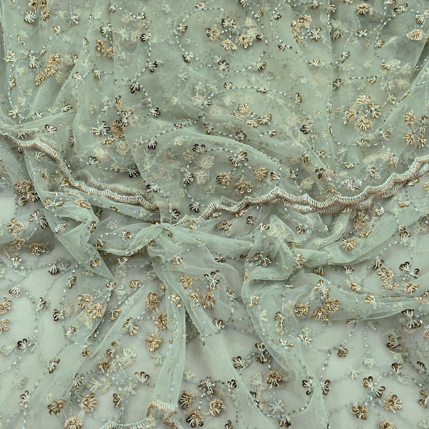 Indian Vintage Heavy Bridal Dupatta Green Net Mesh Long Stole Hand Embroidered Scarves Golden Zardozi Dabka Zari Wedding Veil Hijab