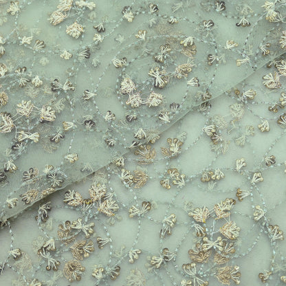 Indian Vintage Heavy Bridal Dupatta Green Net Mesh Long Stole Hand Embroidered Scarves Golden Zardozi Dabka Zari Wedding Veil Hijab