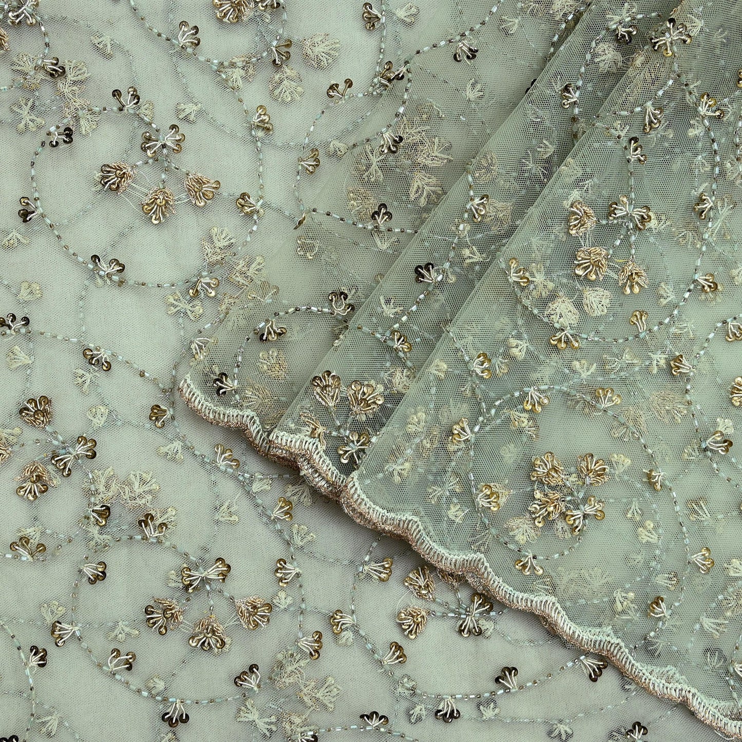 Indian Vintage Heavy Bridal Dupatta Green Net Mesh Long Stole Hand Embroidered Scarves Golden Zardozi Dabka Zari Wedding Veil Hijab