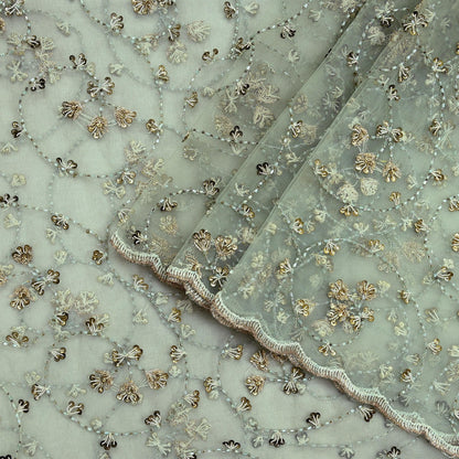 Indian Vintage Heavy Bridal Dupatta Green Net Mesh Long Stole Hand Embroidered Scarves Golden Zardozi Dabka Zari Wedding Veil Hijab