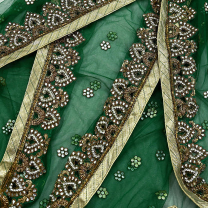 Indian Vintage Heavy Bridal Dupatta Green Net Mesh Long Stole Hand Embroidered Scarf Zardozi Zari Sequins Wedding/Party wear hijab veil