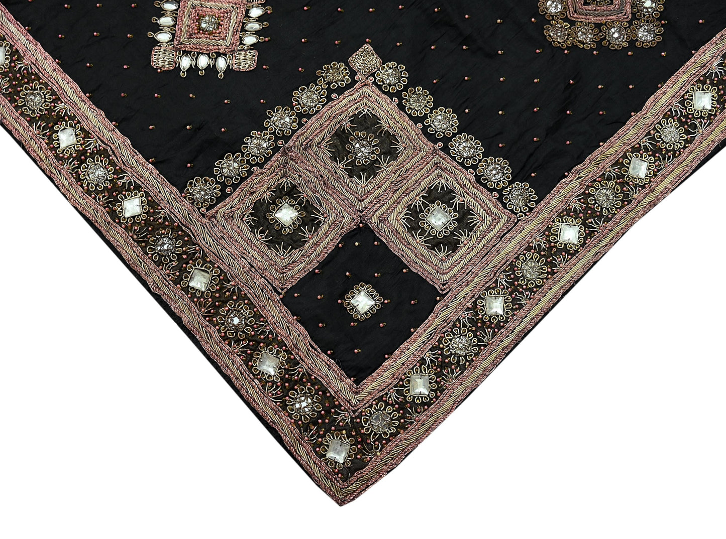 Indian Vintage Heavy Black Dupatta Pure Silk Long Stole Hand Embroidered Scarves Dabka Zardozi Zari Stole