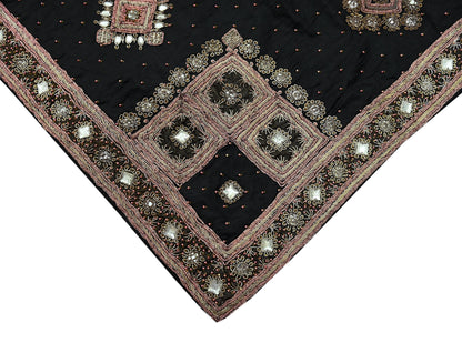 Indian Vintage Heavy Black Dupatta Pure Silk Long Stole Hand Embroidered Scarves Dabka Zardozi Zari Stole