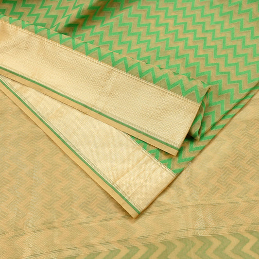 Indian Vintage Sari Beige Hand Woven 100% Pure Organza Silk Saree Craft Fabric 6Yd Dress Making Crafting Quilting Upcycle Zari