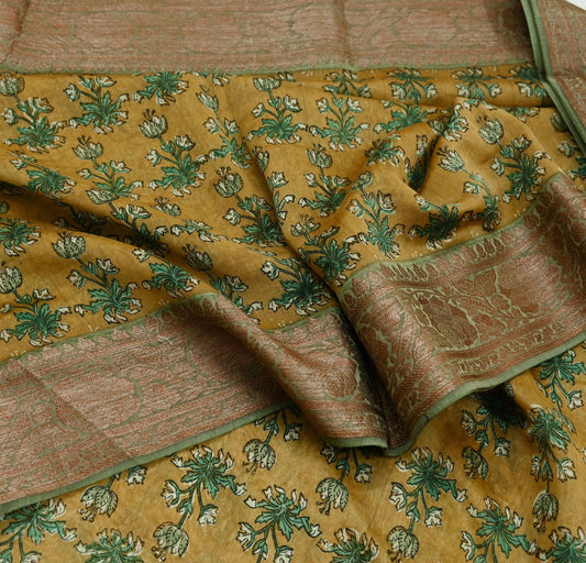 Indian Vintage Sari Pure chanderi Silk Block Printed Sarees Craft Fabric 5Yd Zari Border Floral Dress making bollywood silk sarees