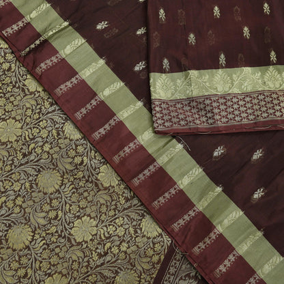 Indian Vintage Sari Brown 100% Pure Silk Hand Woven Sarees Craft Fabric 5Yd Ethnic Sewing Dress making Crafting Quilting Upcycle