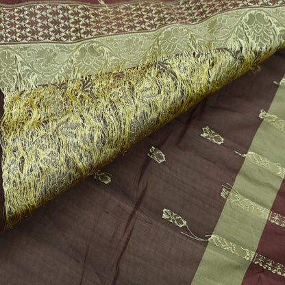 Indian Vintage Sari Brown 100% Pure Silk Hand Woven Sarees Craft Fabric 5Yd Ethnic Sewing Dress making Crafting Quilting Upcycle